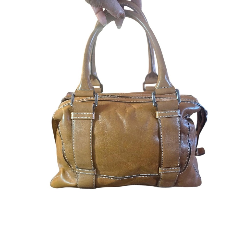 Michael Kors Tan Leather Satchel Handbag Buckle Detail Bowler Bag - Picture 3 of 11
